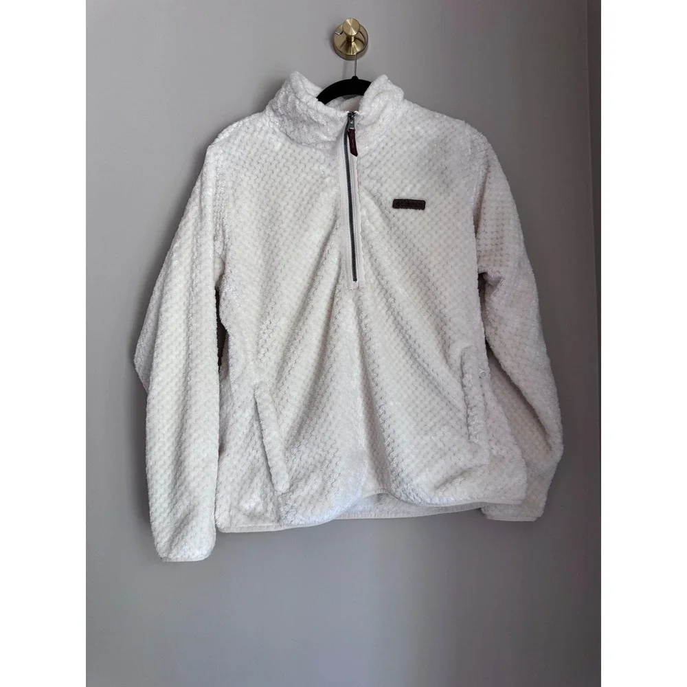 Columbia Teddy Fleece Pullover Womens L Cream Half Zip Gorpcore Sherpa Sweater